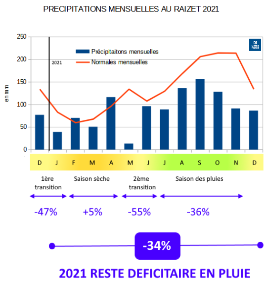 Précipitations saisonnières et annuelles Raizet 2021