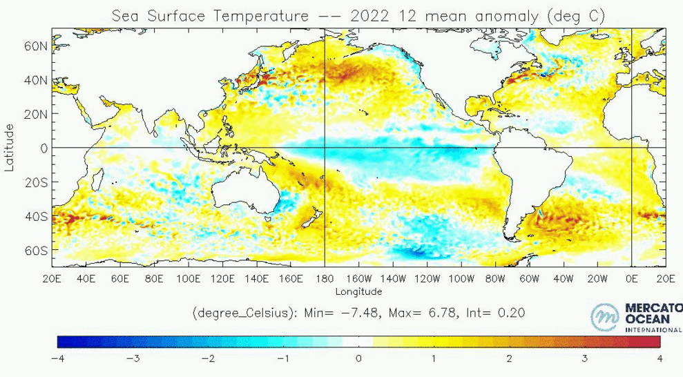 Température de surface de la mer (SST) décembr 2022