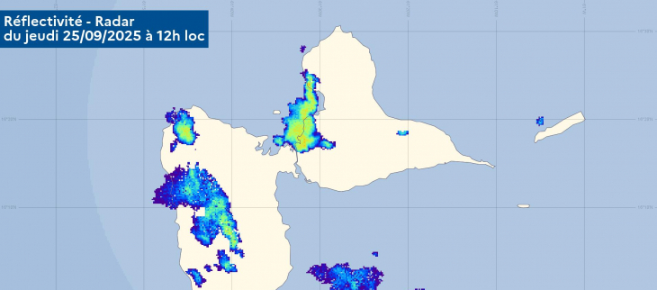 Réflectivité radar du 25 septembre 2025 à 12 h loc