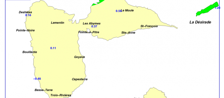 Carte SPI au 15 mars 2021 pour le  mois de février 2021 en guadeloupe