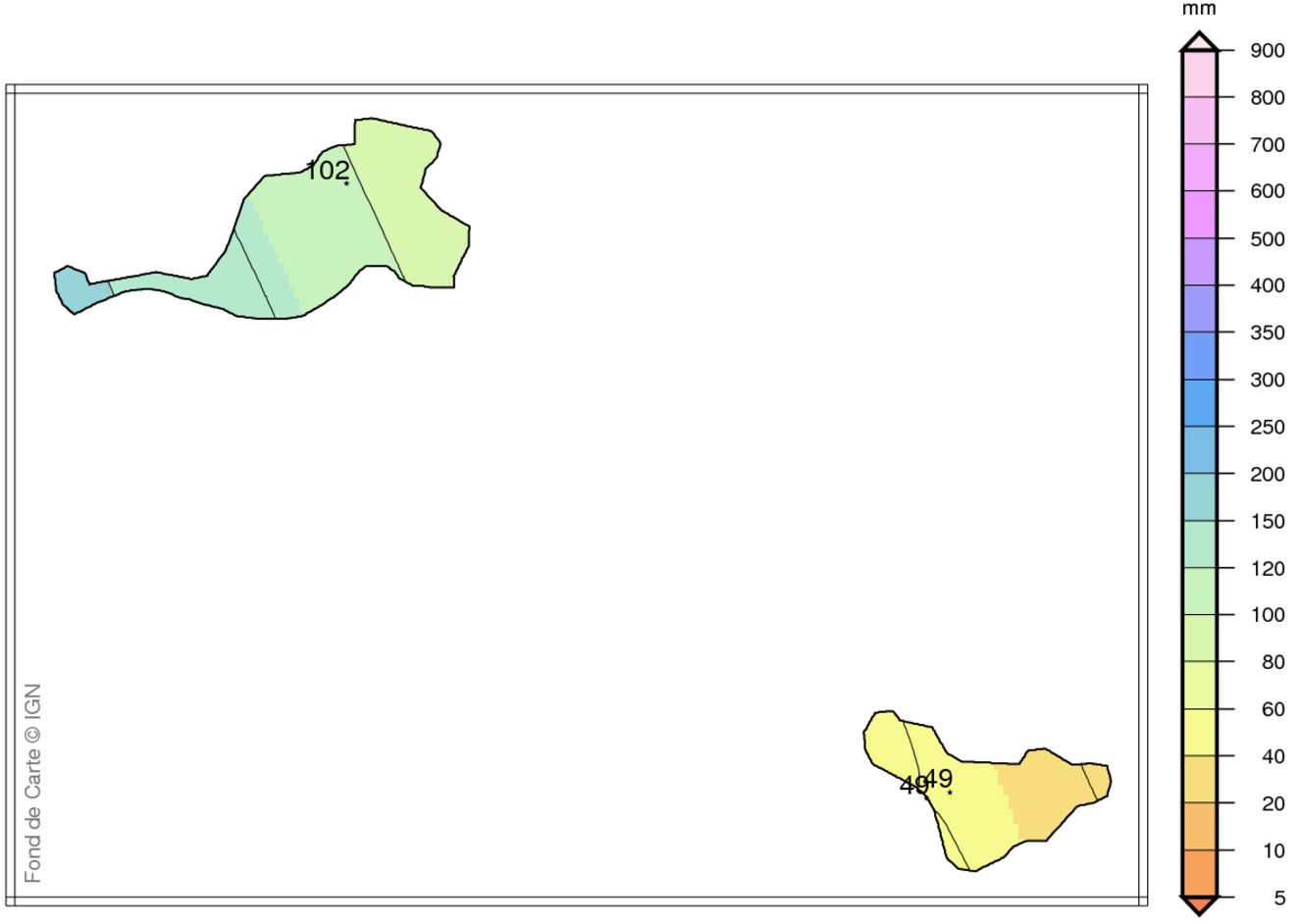 Précipitations mensuelles aux Îles du Nord