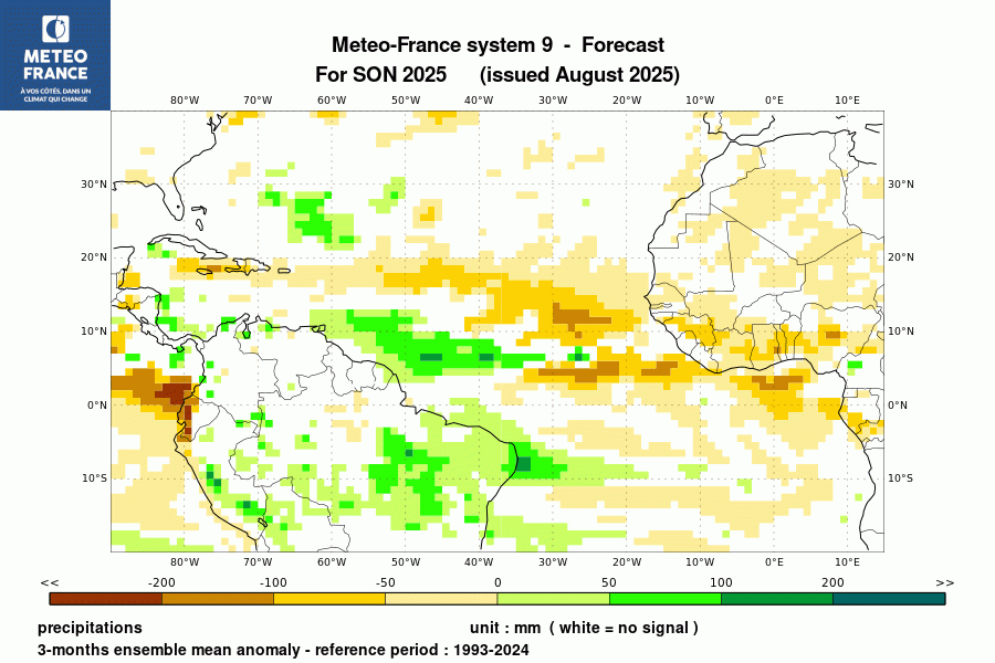 Prévision de l'anomalie de précipitations pour le trimestre 