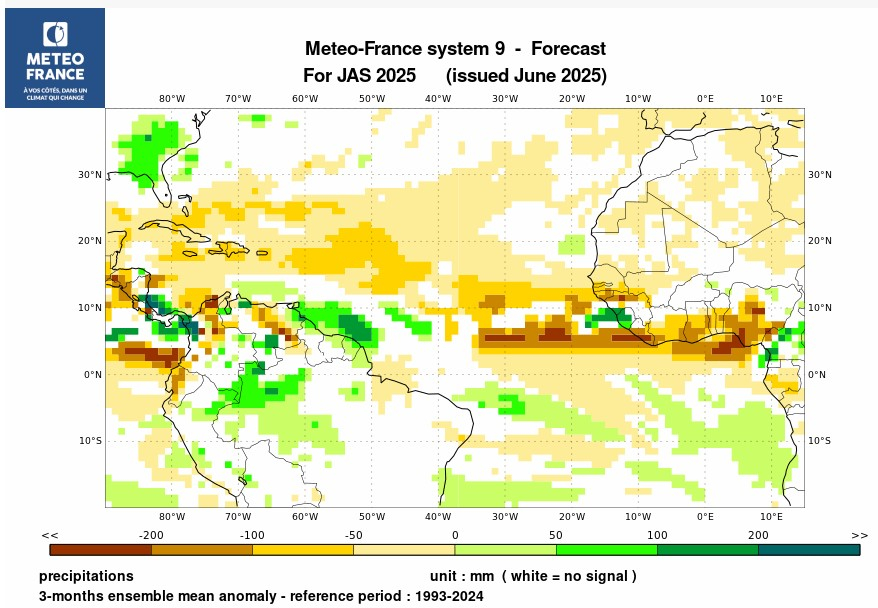 Prévision de l'anomalie de précipitations pour le trimestre 