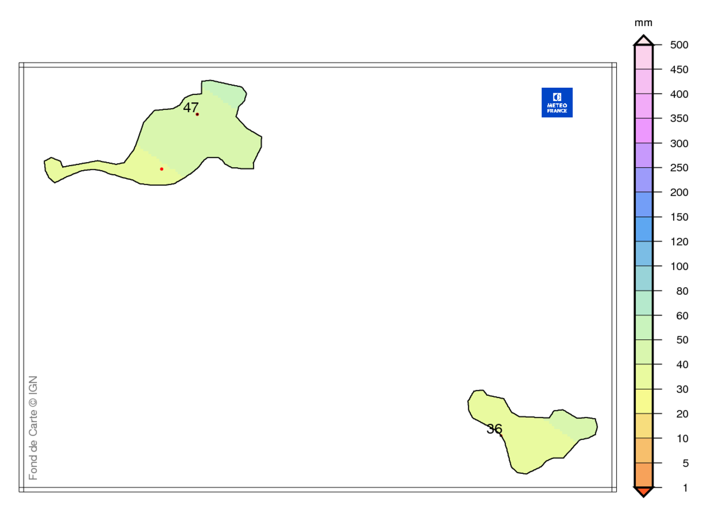 Précipitations mensuelles aux Îles du Nord 