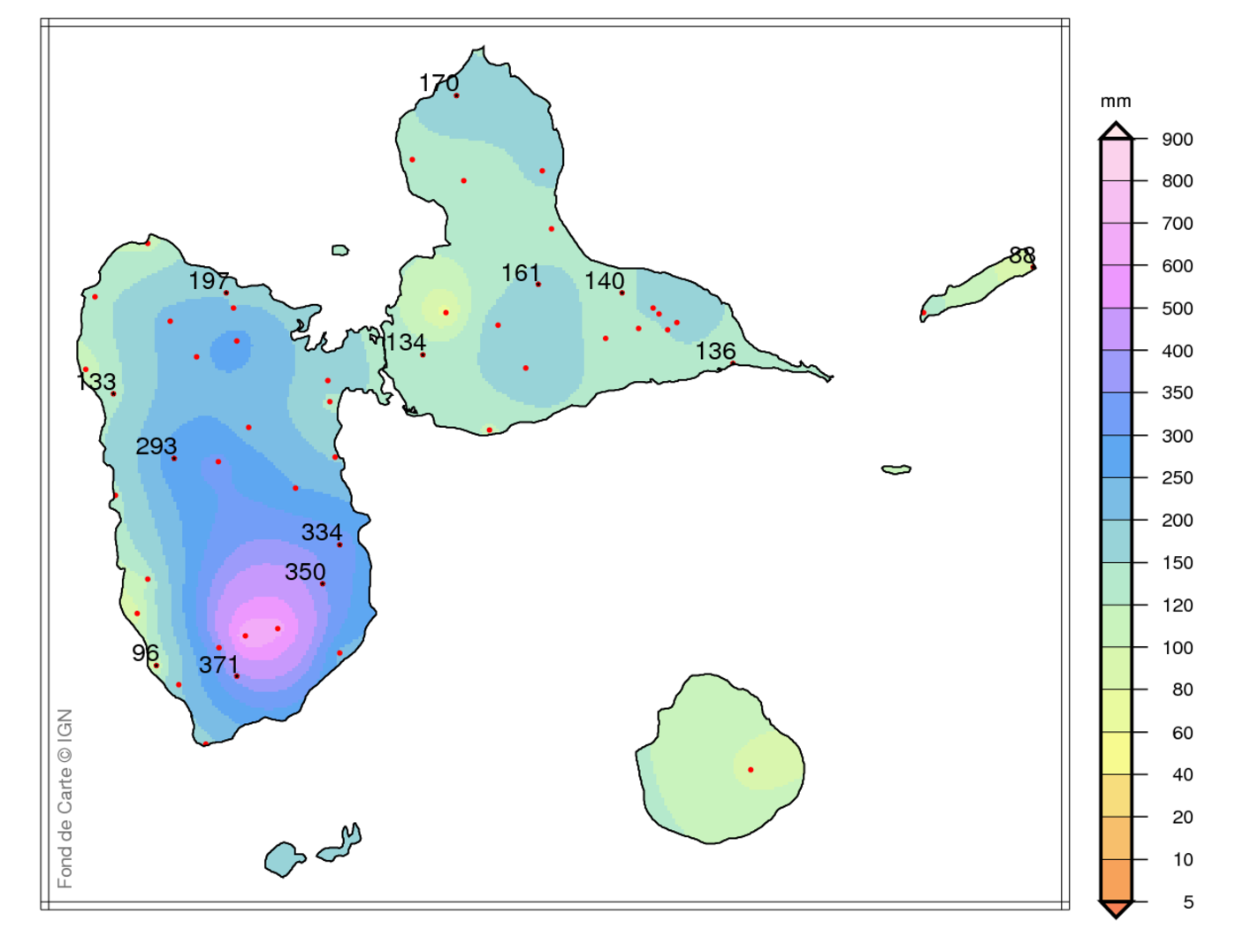 Cumuls mensuels en Guadeloupe