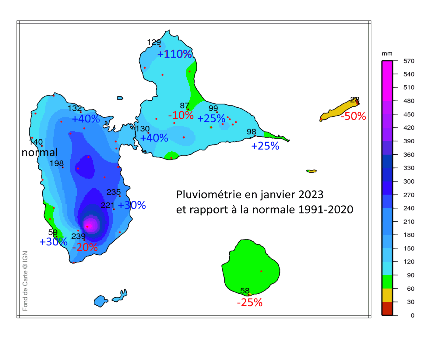 Précipitations mensuelles en Guadeloupe