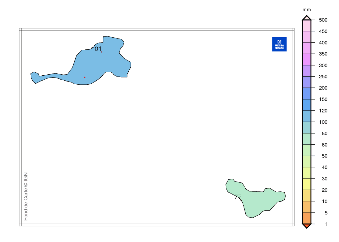 Précipitations mensuelles aux Îles du Nord 