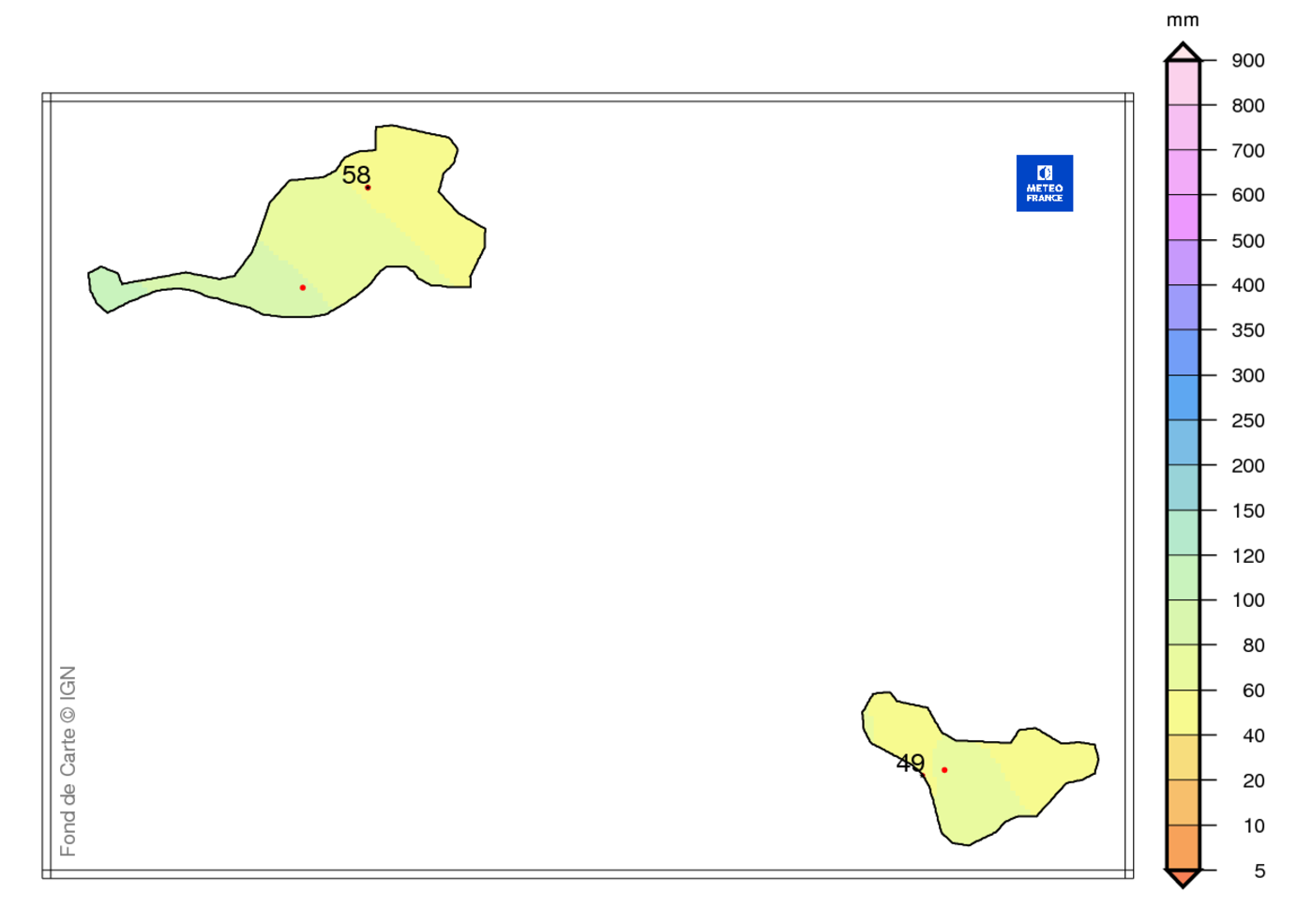 Précipitations mensuelles aux Îles du Nord 