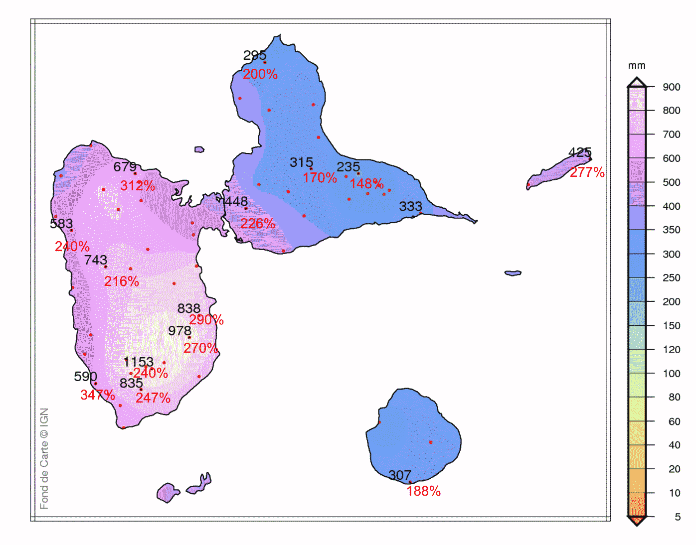 Cumuls mensuels en Guadeloupe