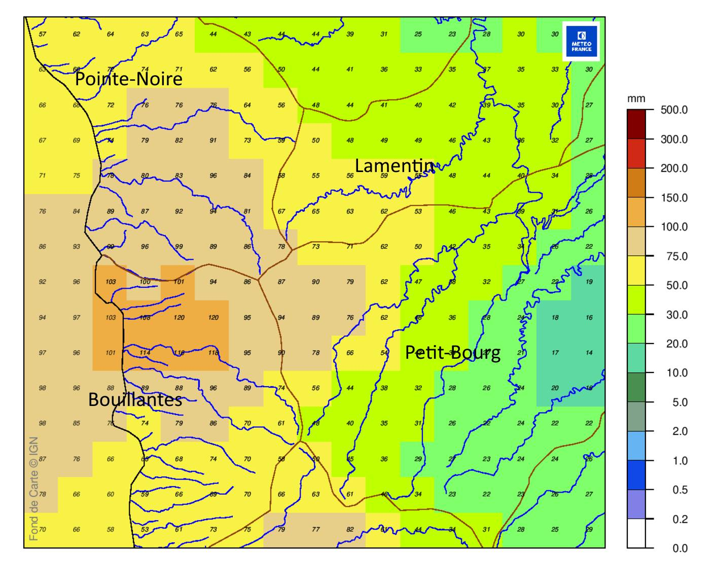 Lame d'eau radar de l'episode d'ERIN le 16 de 4h à 8h locales