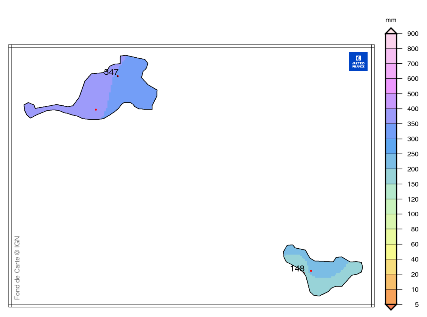 Précipitations mensuelles aux Îles du Nord 