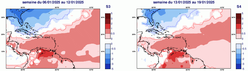 Anomalies hebdomadaires des températures