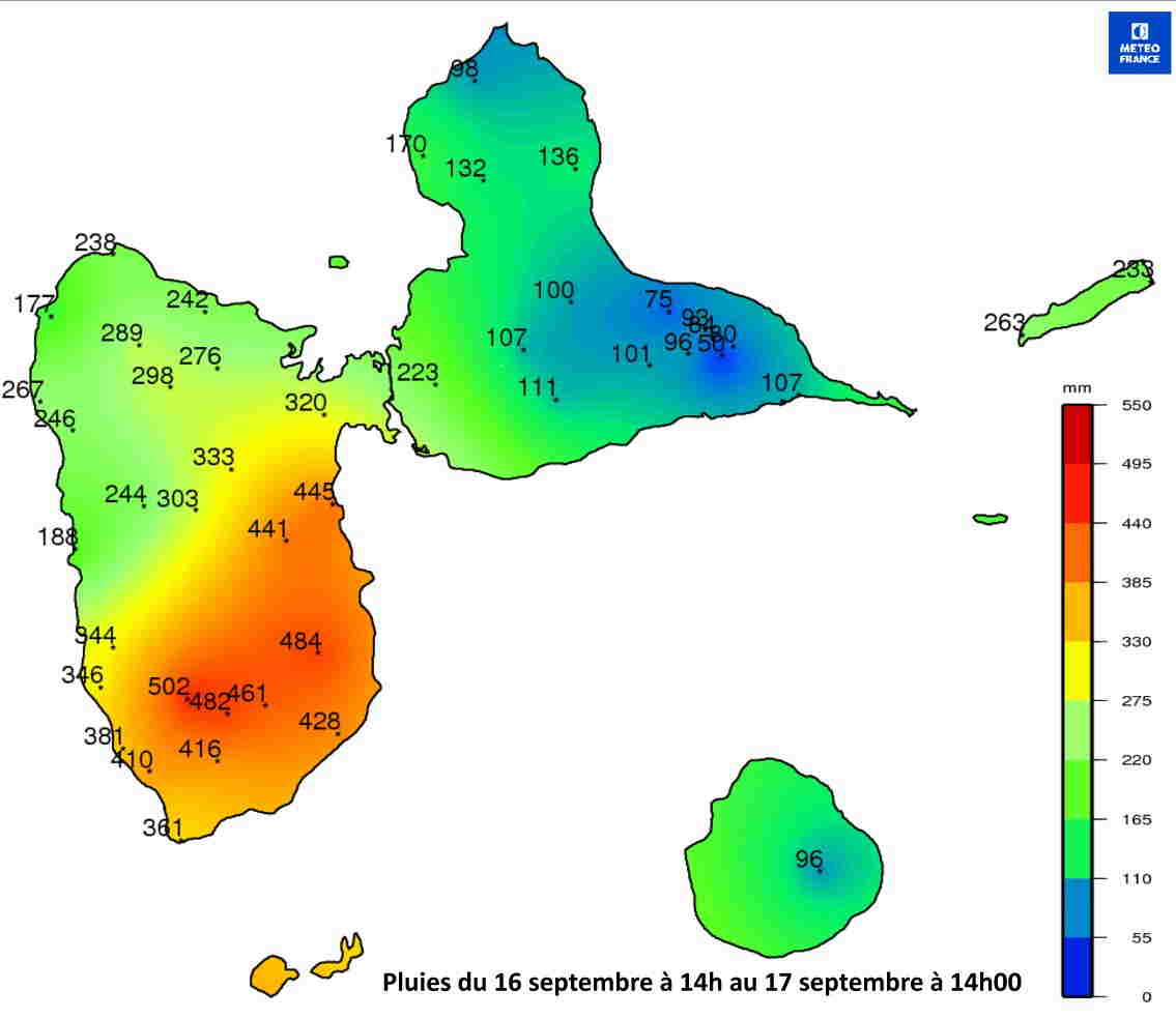 Pluie du 16 septembre à 14h locales au 17septembre à 14h locales