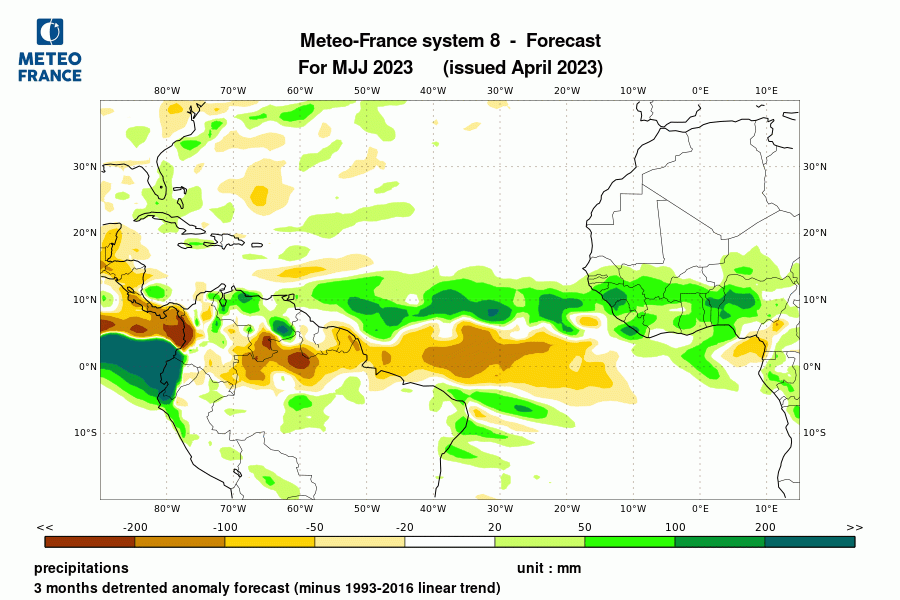 Prévision de précipitation pour mai-juin-juillet 2023 