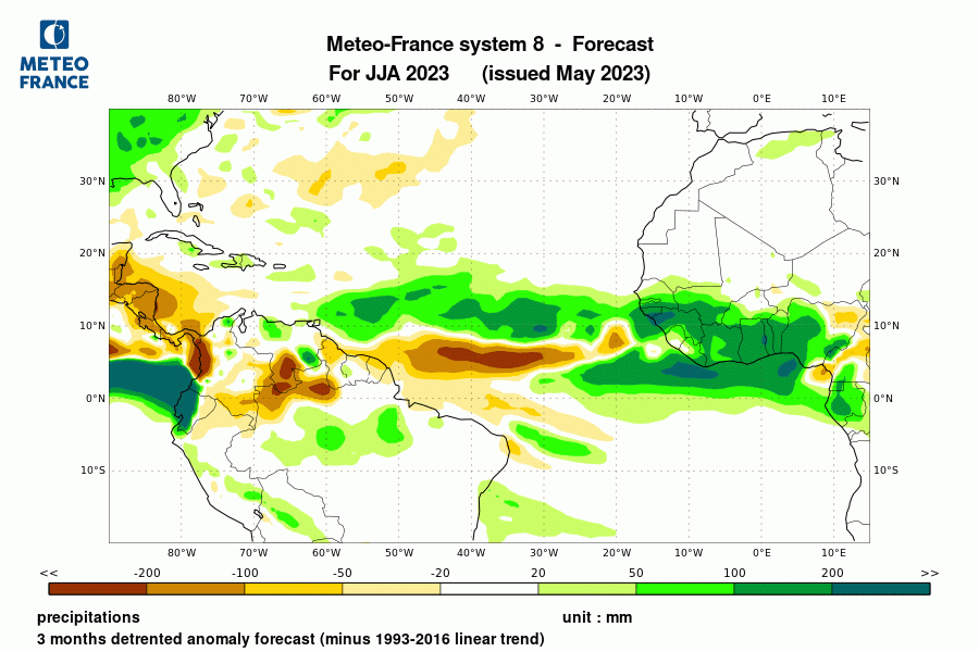 Prévision de précipitation pour juin-juillet-août 2023 