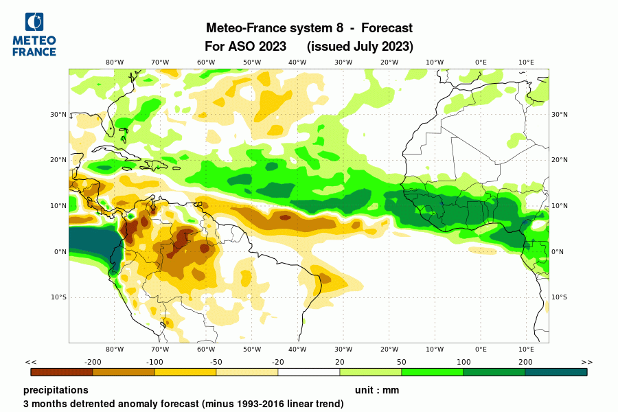 Prévision de précipitation pour août-septembre-octobre 2023 