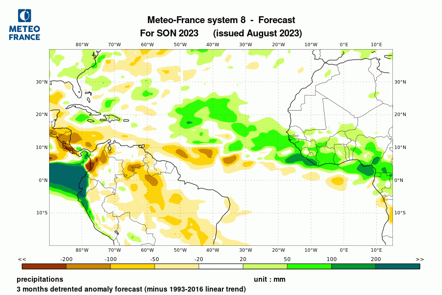 Prévision de précipitation pour septembre-octobre-novembre 2023 