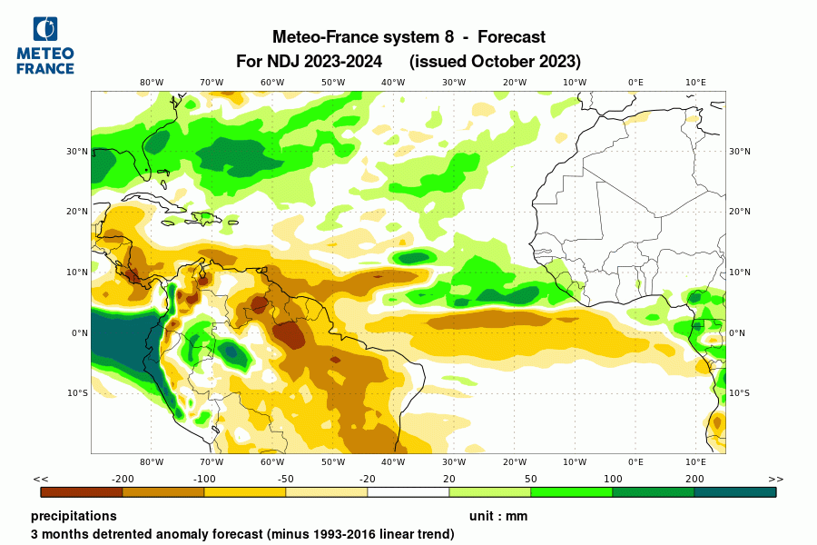 Prévision de précipitation pour novembre-décembre 2023 -janvier 2024