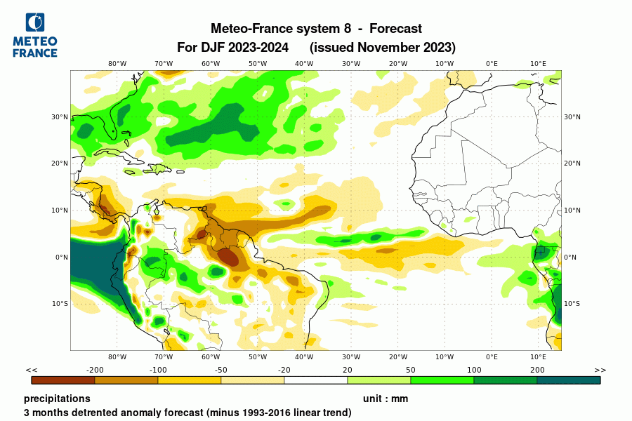 Prévision de précipitation pour décembre 2023 -janvier-février 2024 