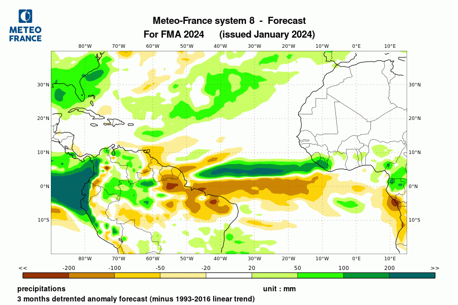 Prévision de précipitation pour février-mars-avril 2024