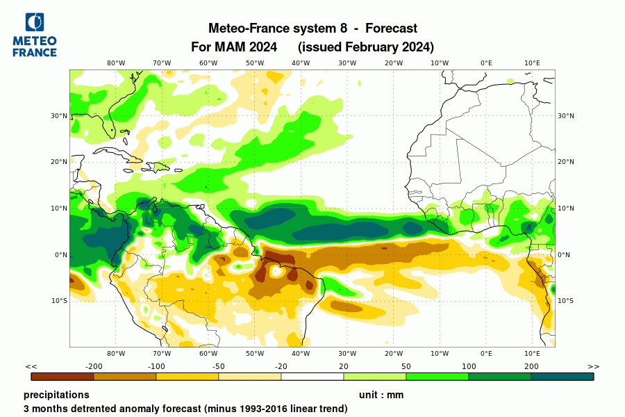 Prévision de précipitation pour mars-avril-mai 2024