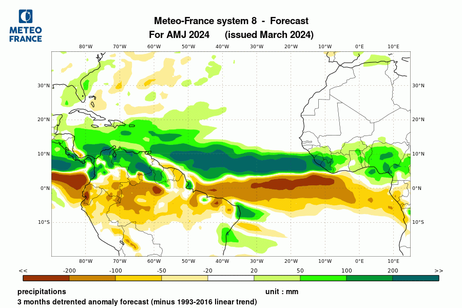 Prévision de précipitation pour avril-mai-juin 2024