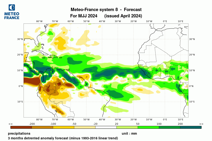 Prévision de précipitation pour mai-juin-juilet 2024