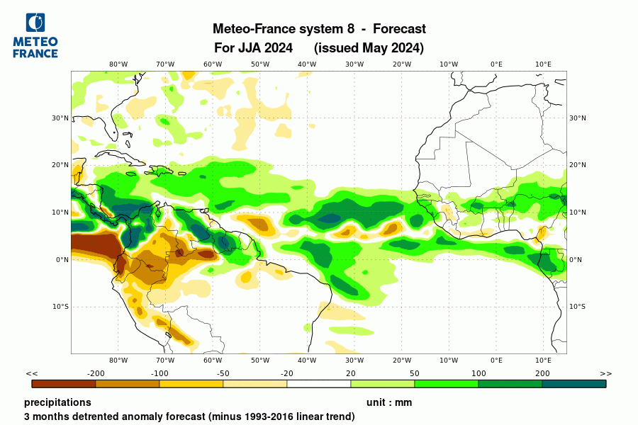 Prévision de précipitation pour juin-juillet-août 2024
