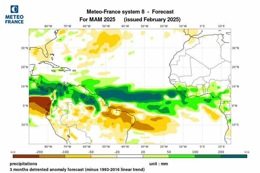 Prévision de l'anomalie de précipitations pour le trimestre 