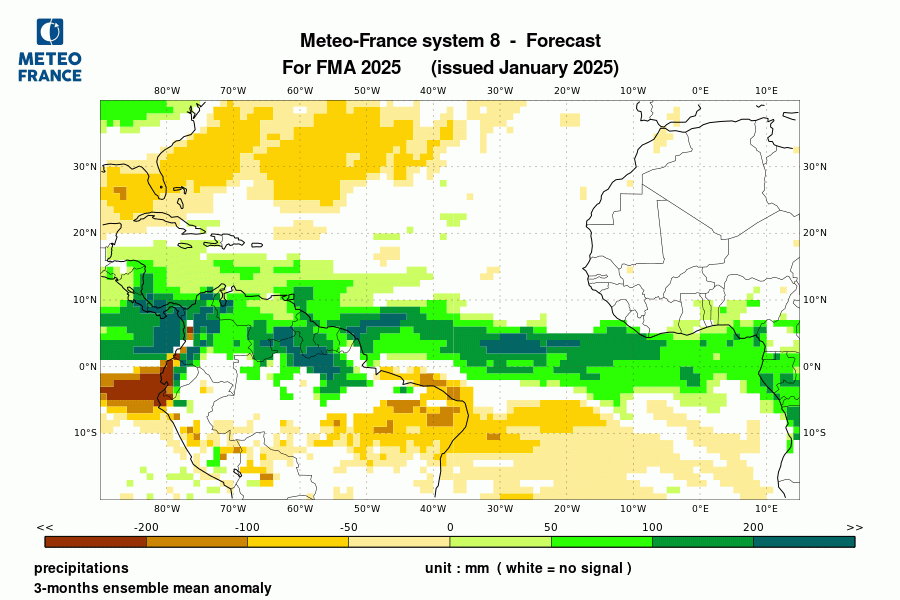 Prévision de l'anomalie de précipitations pour le trimestre 
