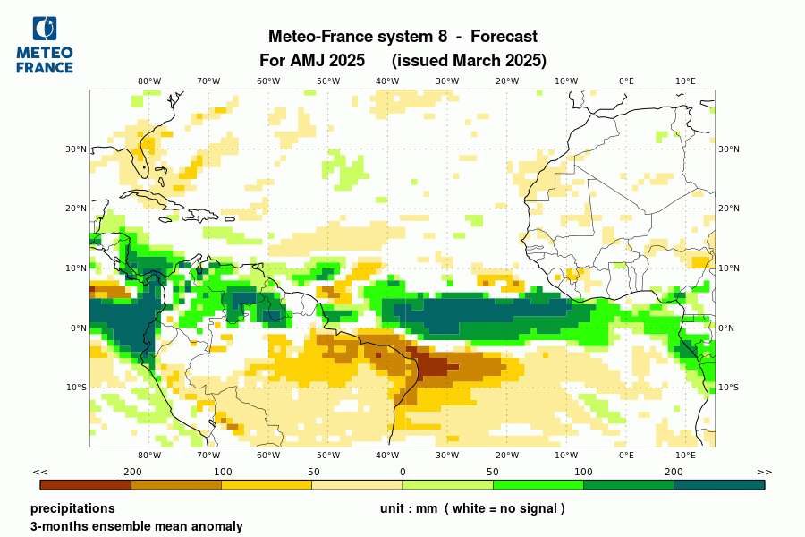Prévision de l'anomalie de précipitations pour le trimestre 