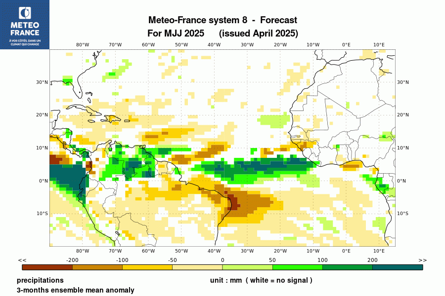 Prévision de l'anomalie de précipitations pour le trimestre 