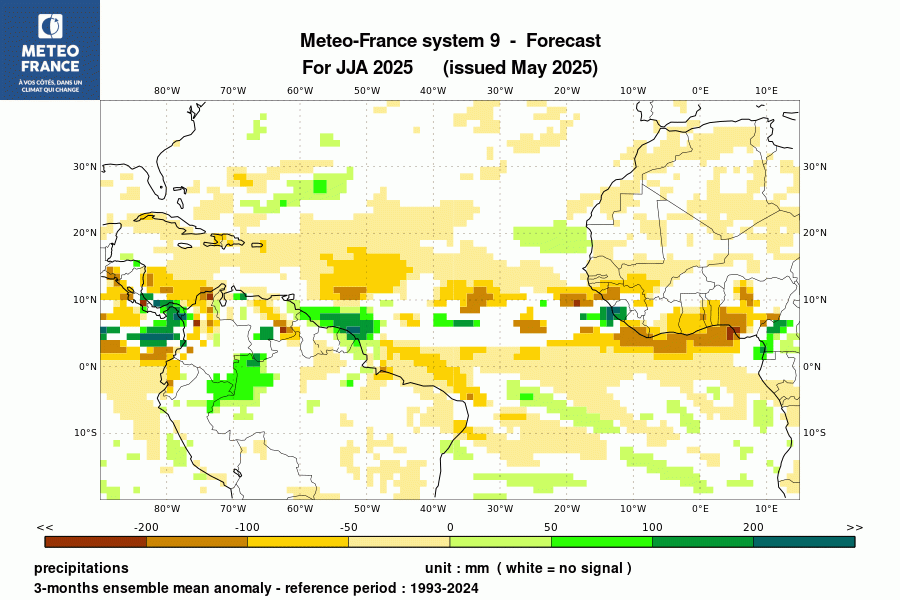 Prévision de l'anomalie de précipitations pour le trimestre 