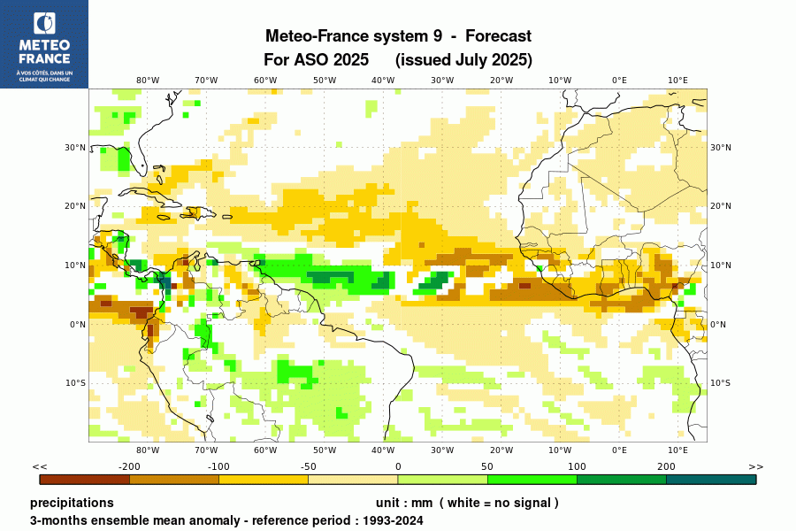 Prévision de l'anomalie de précipitations pour le trimestre 