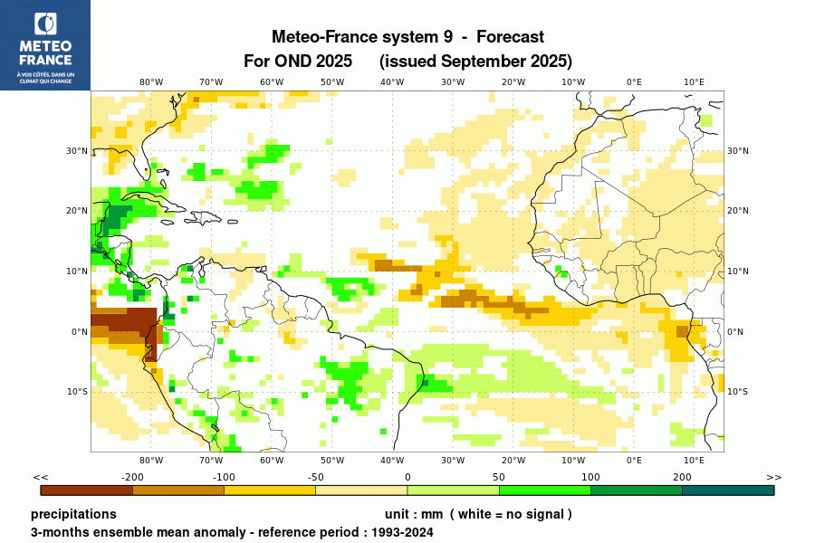 Prévision de l'anomalie de précipitations pour le trimestre 