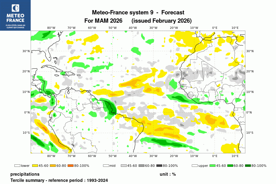 Probabilité de l'anomalie de précipitations pour le trimestre 