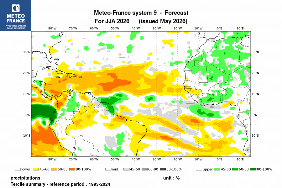 Probabilité de l'anomalie de précipitations pour le trimestre