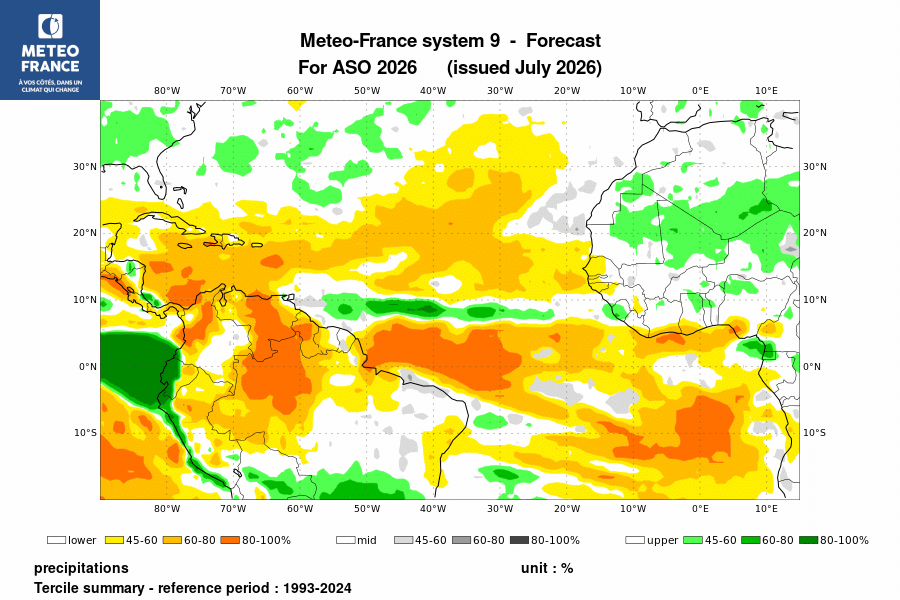 Probabilité de l'anomalie de précipitations pour le trimestre