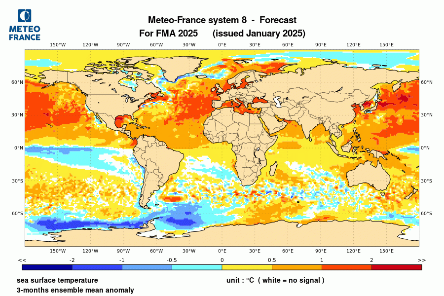 Prévision de l'anomalie de température de surface océanique pour le trimestre