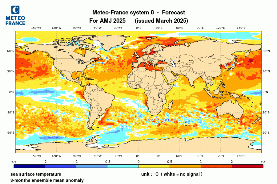 Prévision de l'anomalie de température de surface océanique pour le trimestre