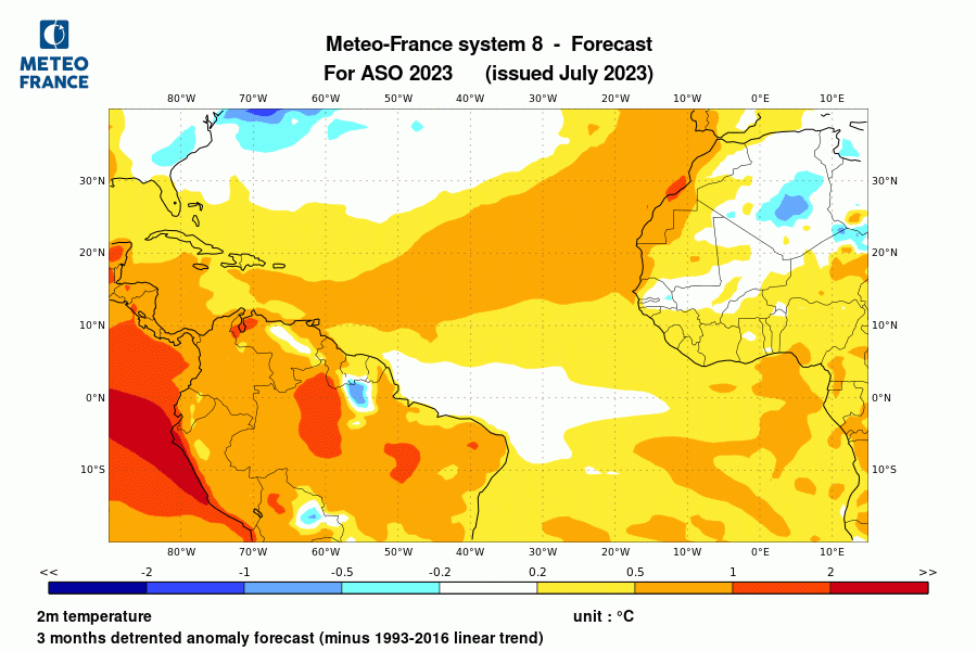 Prévision de température pour août-septembre-octobre 2023 