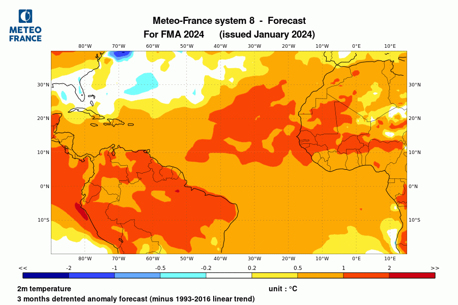 Prévision de température pour février-mars-avril 2024