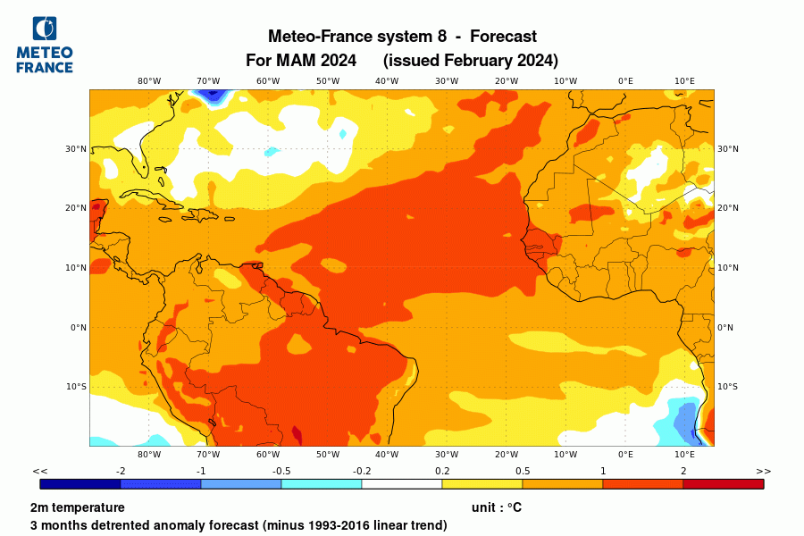 Prévision de température pour mars-avril-mai 2024