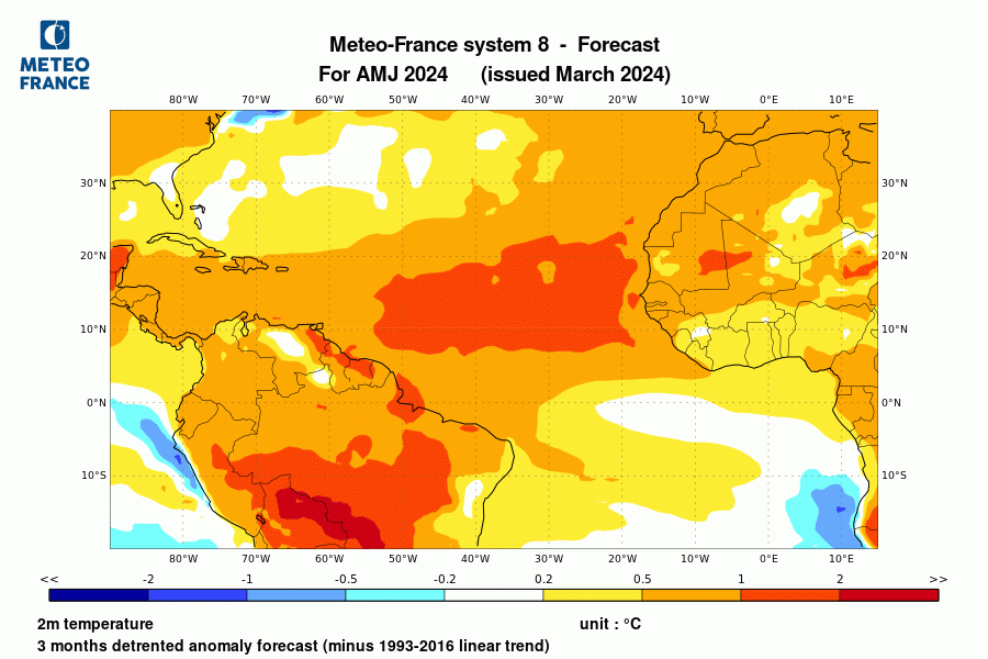 Prévision de température pour avril-mai-juin 2024