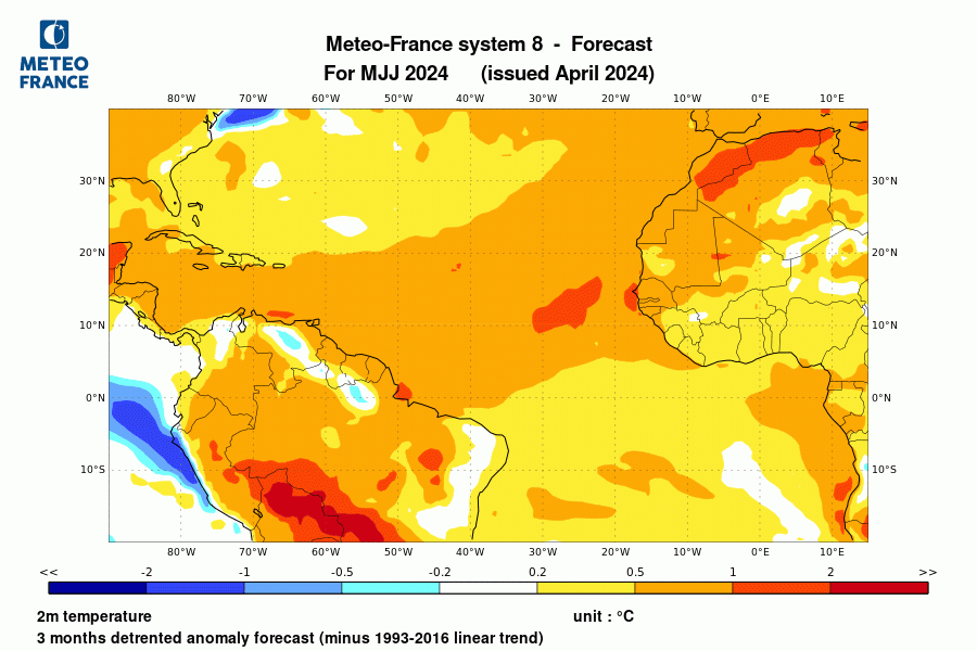 Prévision de température pour mai-juin-juillet 2024