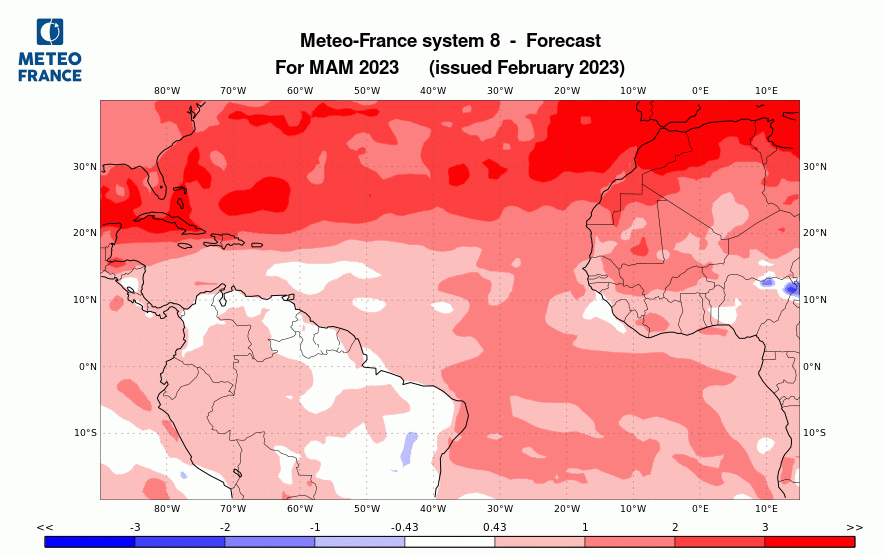 Prévision de température pour mars-avril-mai 2023