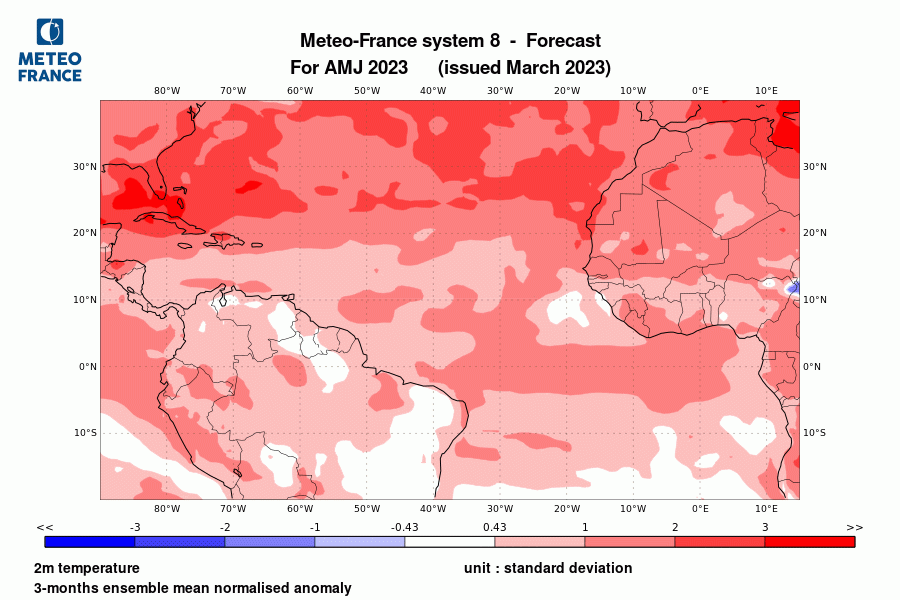 Prévision de température pour avril-mai-juin 2023