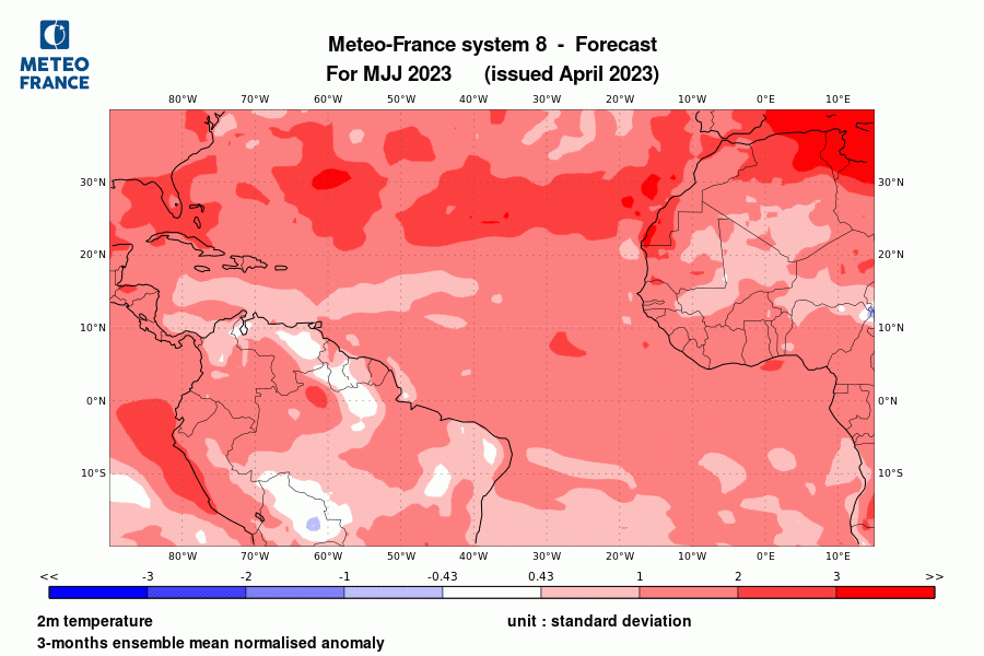 Prévision de température pour mai-juin-juillet 2023 