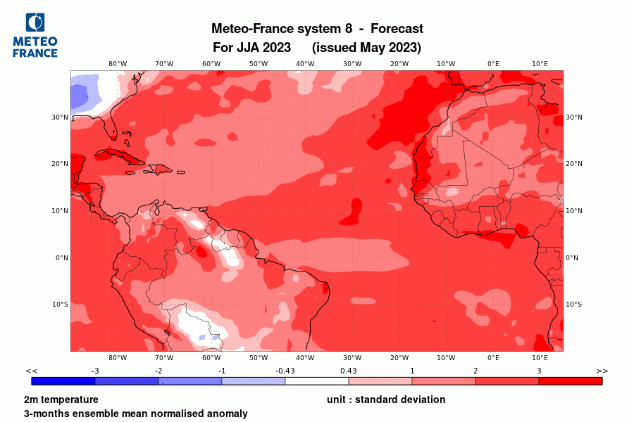 Prévision de température pour juin-juillet-août 2023 