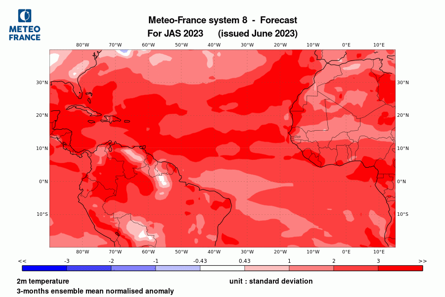 Prévision de température pour juillet-août-septembre 2023 